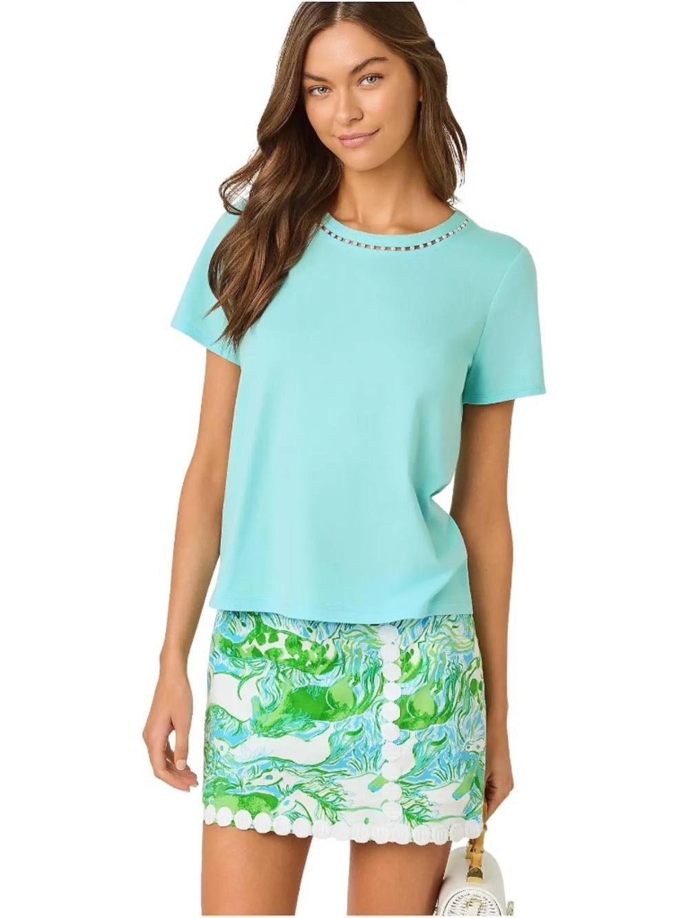 Lilly Pulitzer Clairmont Pearl Knit cotton Top "Daydream Blue" NWT Size Medium